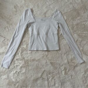 American Eagle Outfitters White Lace Edge long sleeve top with milkmaid hem